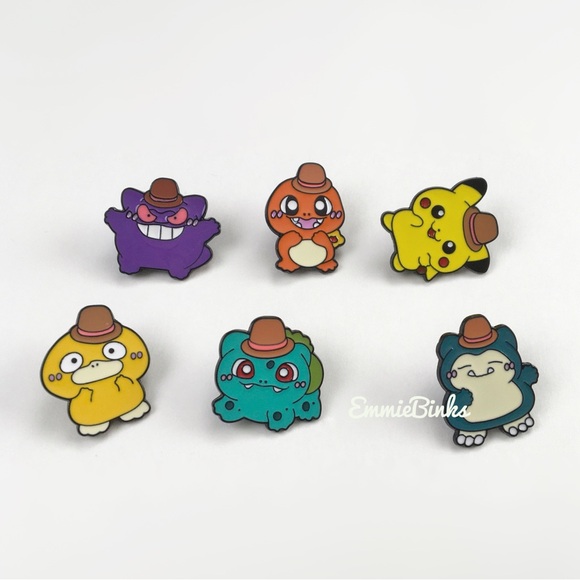 New 6 Piece Pokémon Enamel Pins / Brooches / Anime Accessories Fedora Hat - Picture 1 of 9